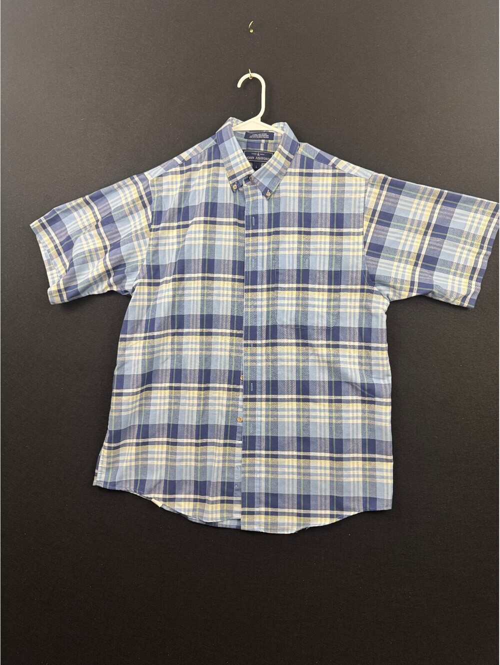 John Ashford Wrinkle Free Oxford Plaid Short Sleeve Shirt Large
